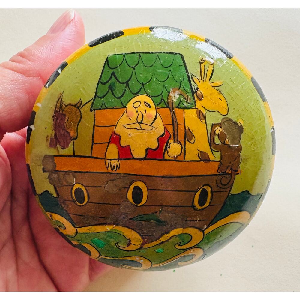 Vintage Noah's Ark Painted Wooden Trinket Box